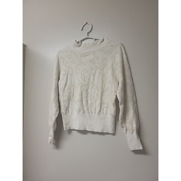Anthropologie Nina Velvet Soft Sweater Ivory Paisley Women's Size XS - Picture 9 of 16